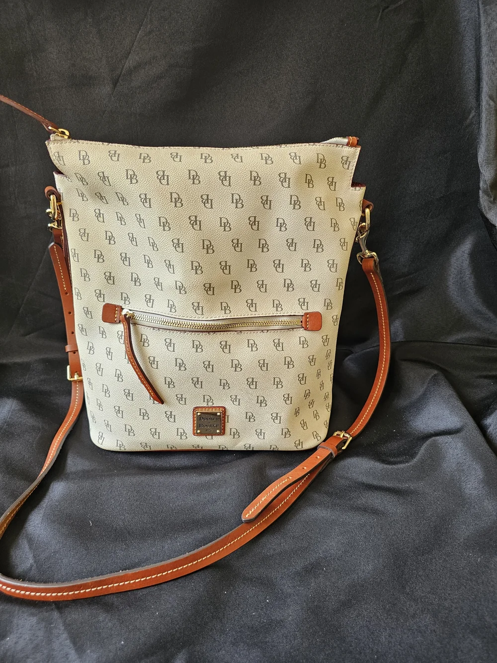 Dooney & Bourke Cream Signature Messenger Bag with Tan Trim